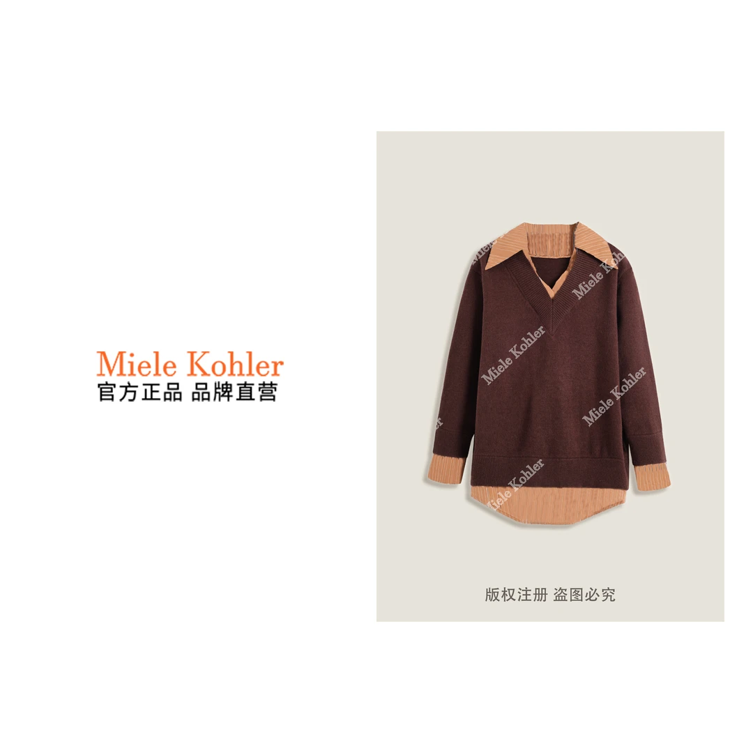 冬季新款时尚复古学院风假两件长袖毛衣MKKQ38213【澳门小源同款】