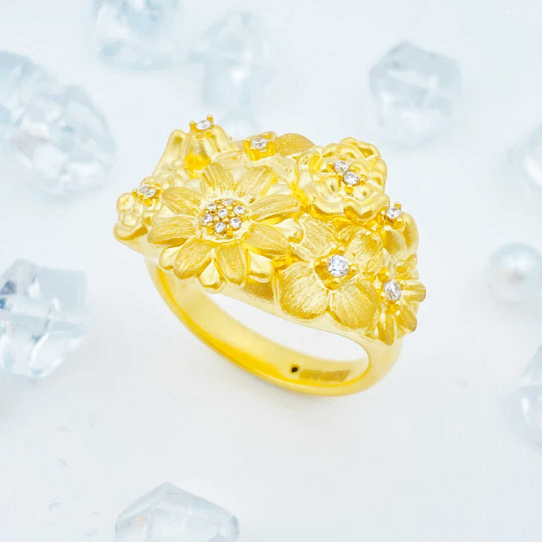 足金999 莫桑繁花戒指2.98 17圈口