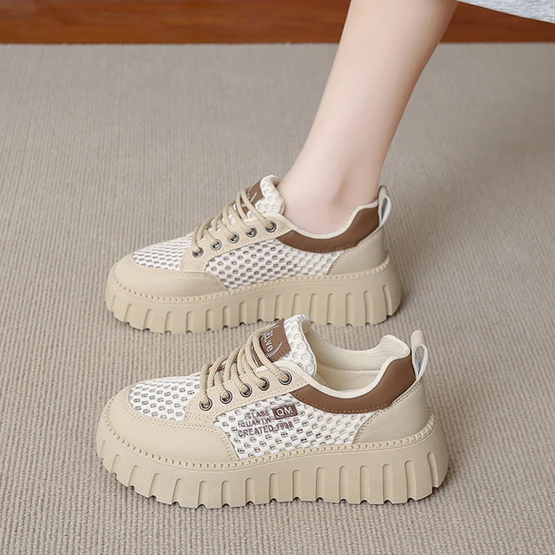 女鞋2025新款夏季网面透气网鞋厚底松糕运动鞋休闲百搭板鞋小白鞋