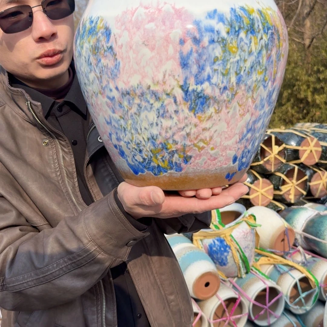 紫砂花盆口24.5高27（一个姹寂黄色胖子