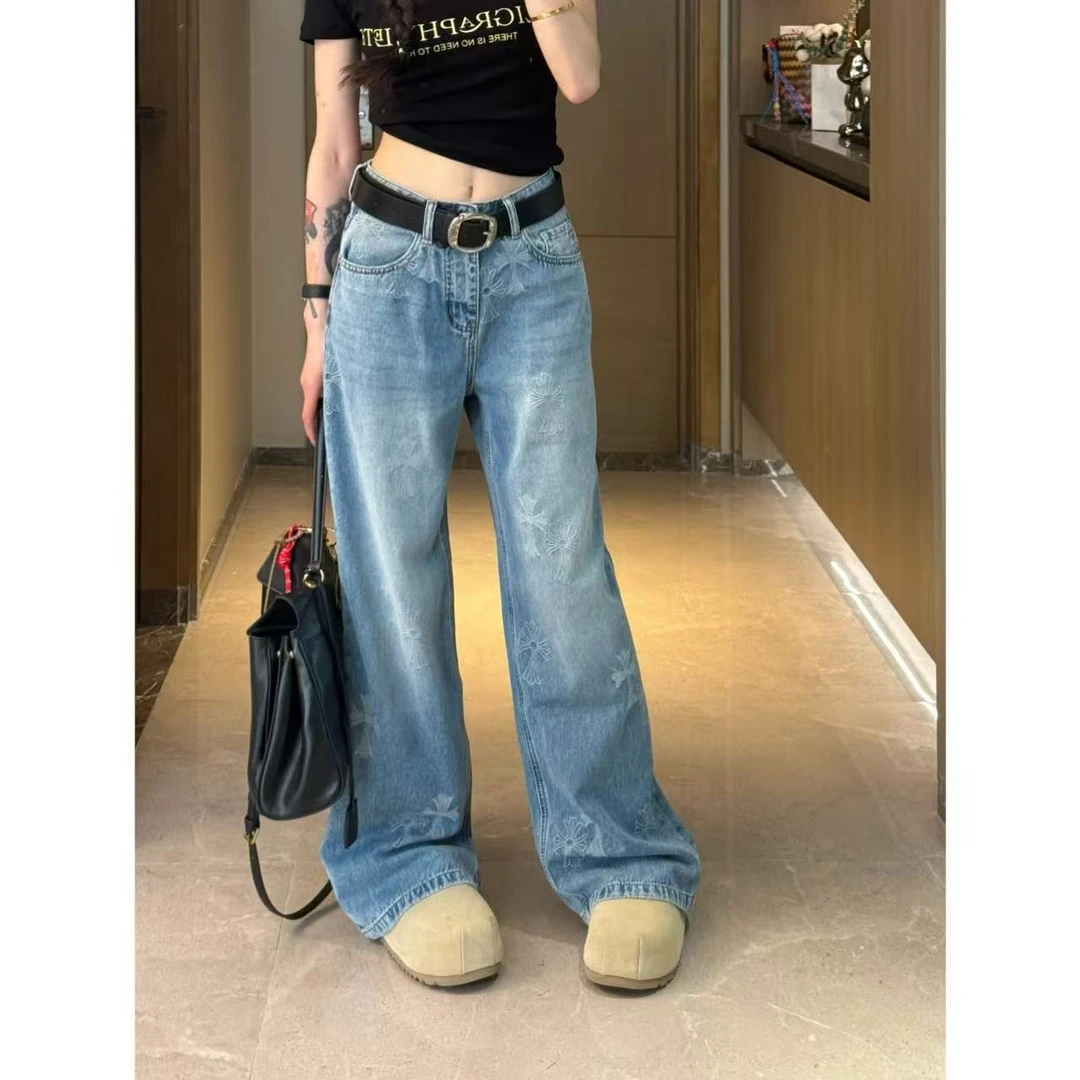 夏季慵懒风宽松高腰直筒裤子