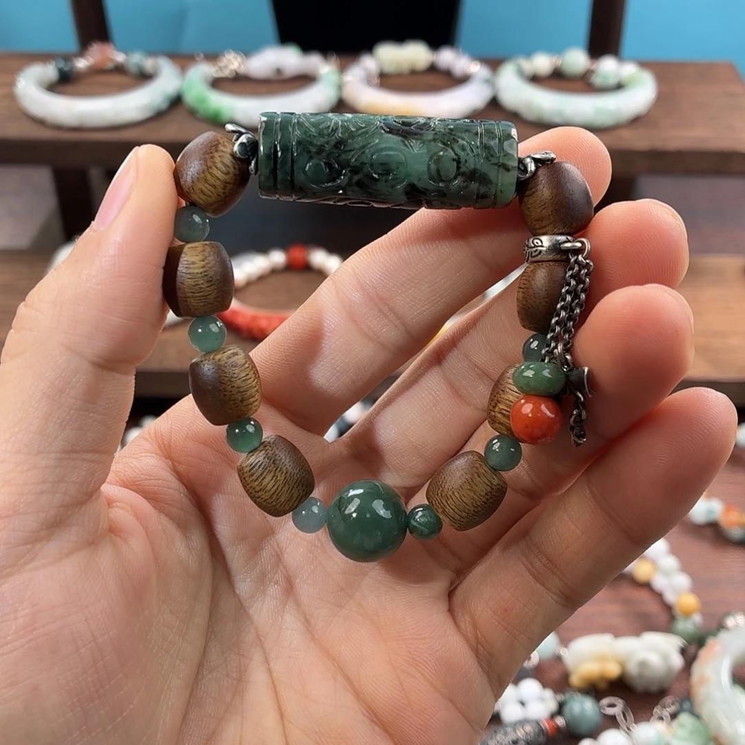 翡翠未镶嵌手镯翡翠设计款手链桶珠