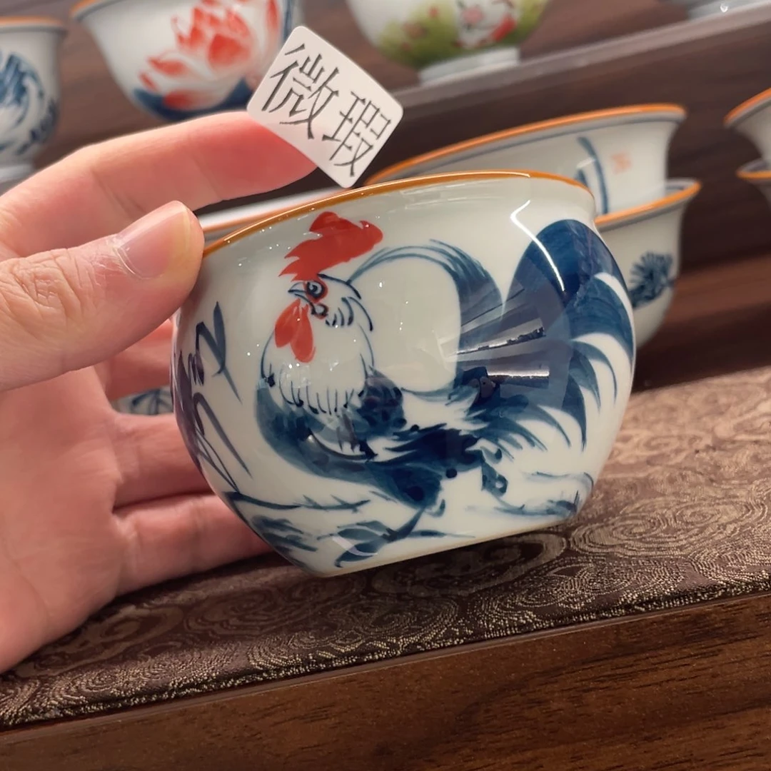 釉下手绘茶具微瑕