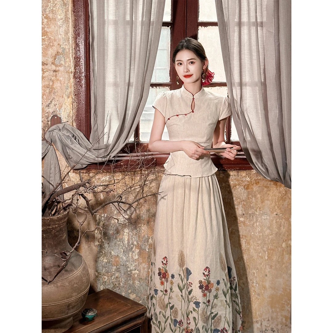 凌茜恣禾【花芸】国风新中式温婉优雅大气高级感收腰显瘦花纹