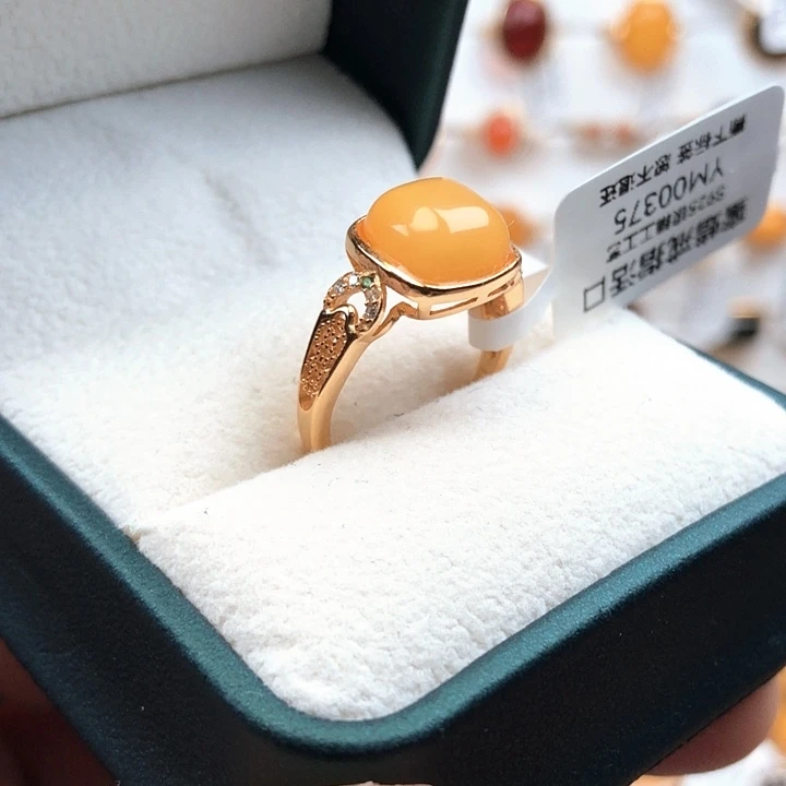 蜜蜡银S925镀金镶嵌戒指