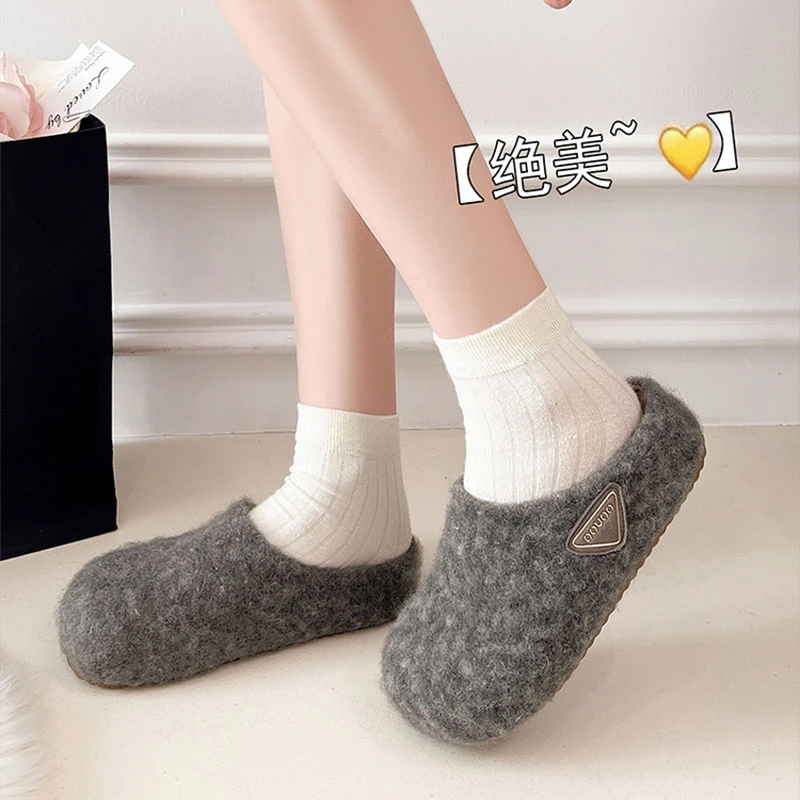 厚底内增高勃肯鞋包头毛毛拖鞋女外穿2025新款秋冬一脚蹬半拖单鞋