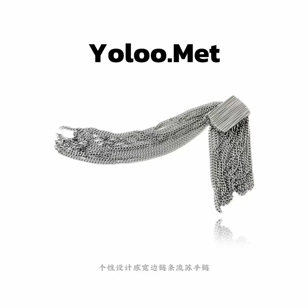 铜合金手链 【Yoloo.Met】气质轻奢流苏中式宽边手链时尚百搭小众