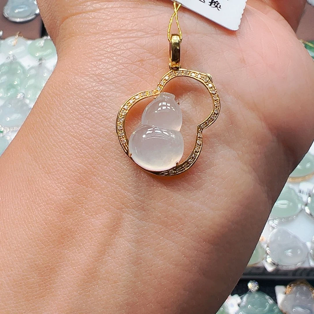 吊坠(不含链)18K金镶嵌翡翠葫芦