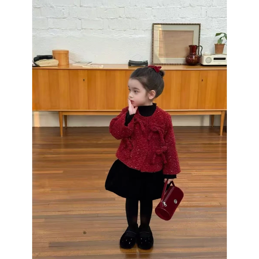 女童套装2025冬季拜年韩版新款加厚香风洋气宝宝套装小香风