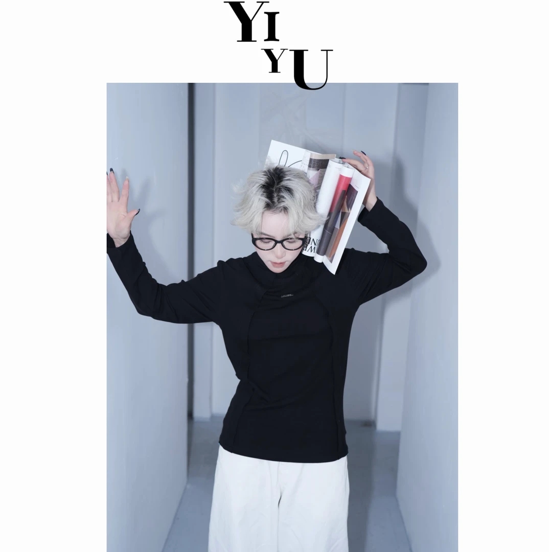 艺遇小众男士拼接先锋设计黑色修身高领百搭T恤针织个性潮流时尚