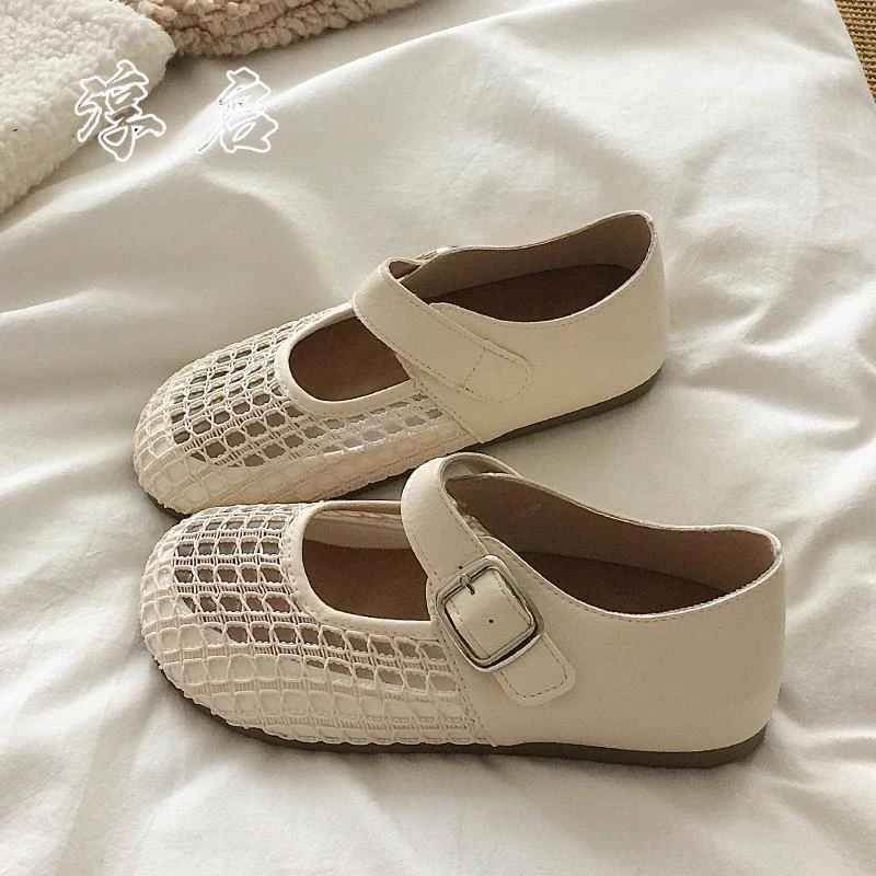 淳启厚底内增高银色单鞋勃肯鞋镂空网鞋2025新款夏季玛丽珍豆豆鞋