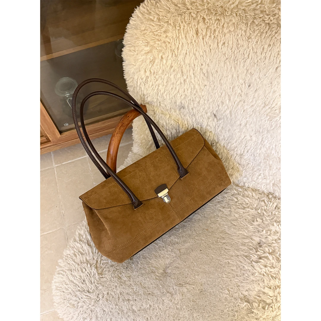 2025秋冬新款单肩腋下包棕色大容量包包通勤托特包女高级感法棍包