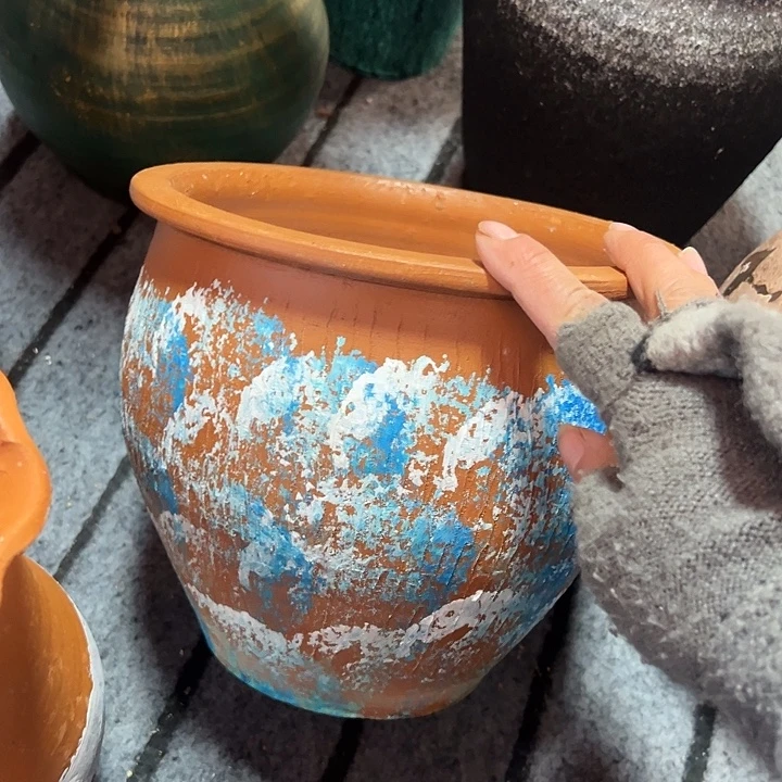 彩绘小缸高18口21带孔