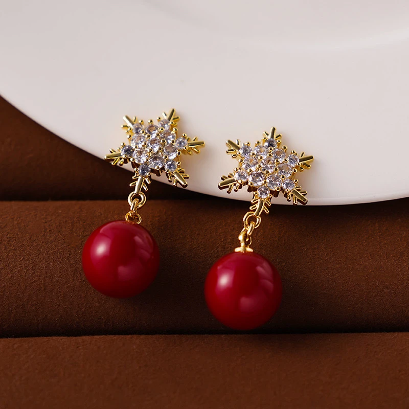 铜合金耳饰 法式雪花锆石施华洛仿珍珠耳环蚊香盘耳夹无耳洞女轻