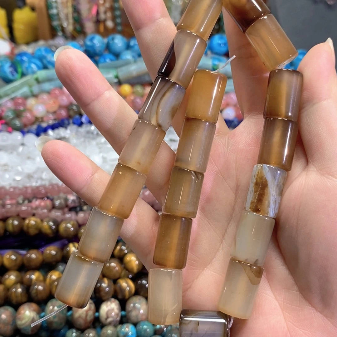 玛瑙/玉髓未镶嵌珠宝半成品玛瑙炮仗一条卡13*18mm