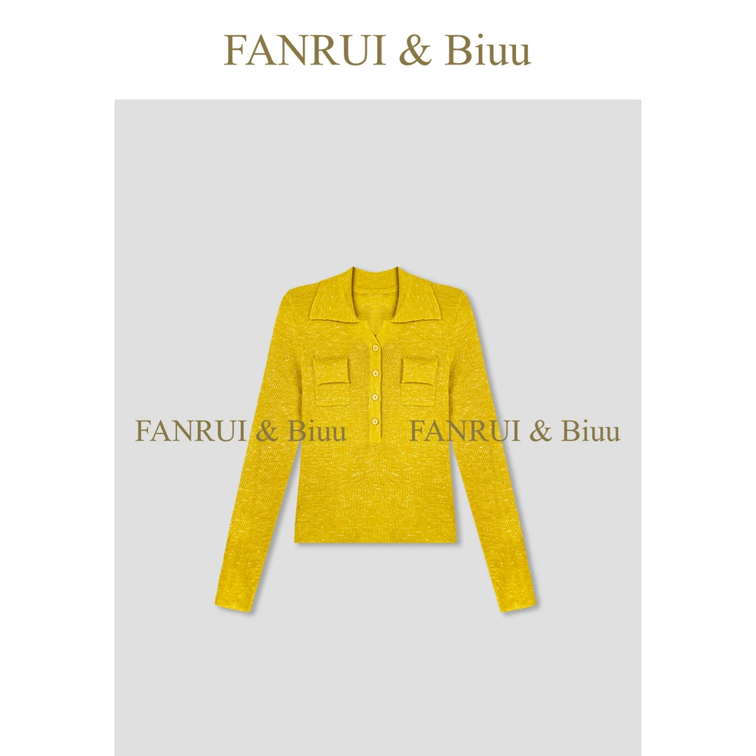 FANRUI/泛芮「贝贝biuu」亚麻混纱立领显瘦时髦洋气针织上衣B17946