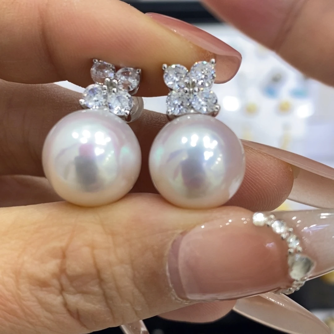 淡水珍珠银S925镶嵌耳饰