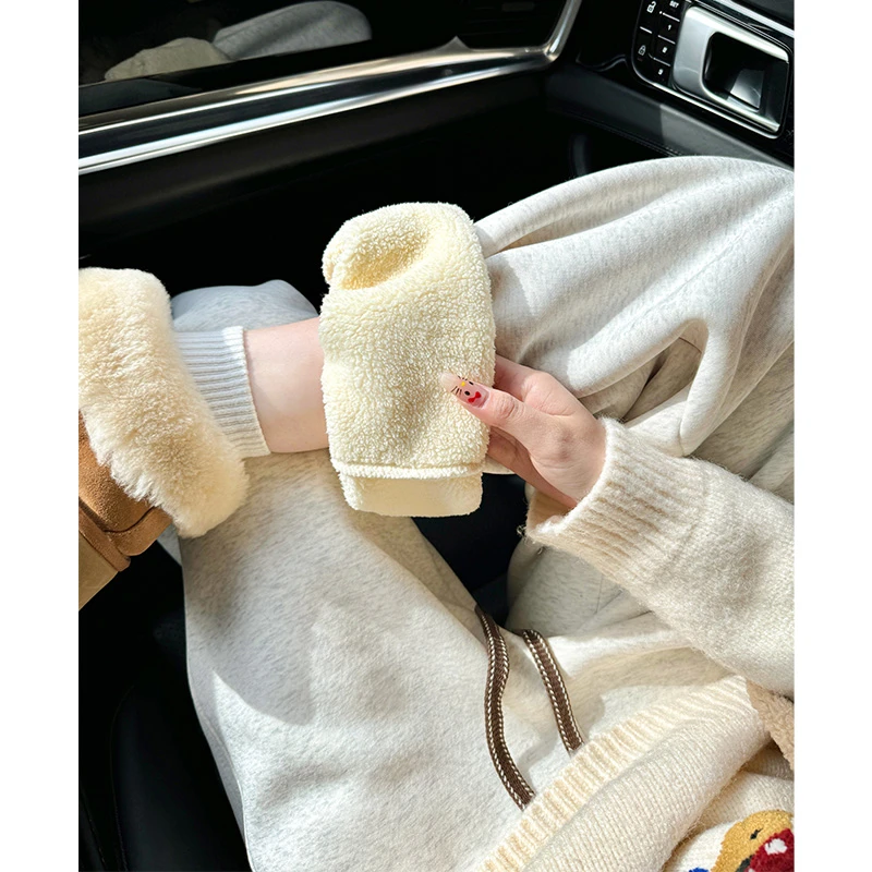 韩版加绒束脚卫裤2025冬季保暖显瘦高腰雪地裤小个子休闲裤运动裤