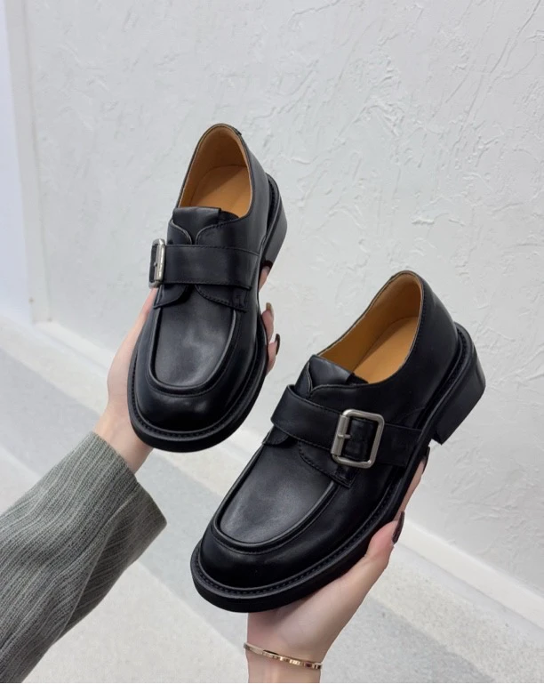 HuoHuo“巴洛克“缪系风真牛皮复古显瘦方头乐福鞋1263真皮百搭