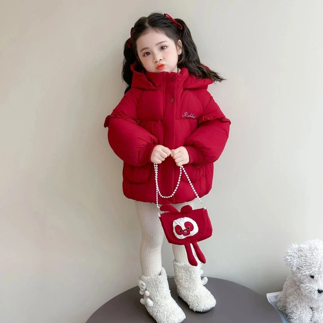 女童棉服冬季2025新款洋气儿童红色棉袄加厚时髦女宝宝棉衣保暖潮