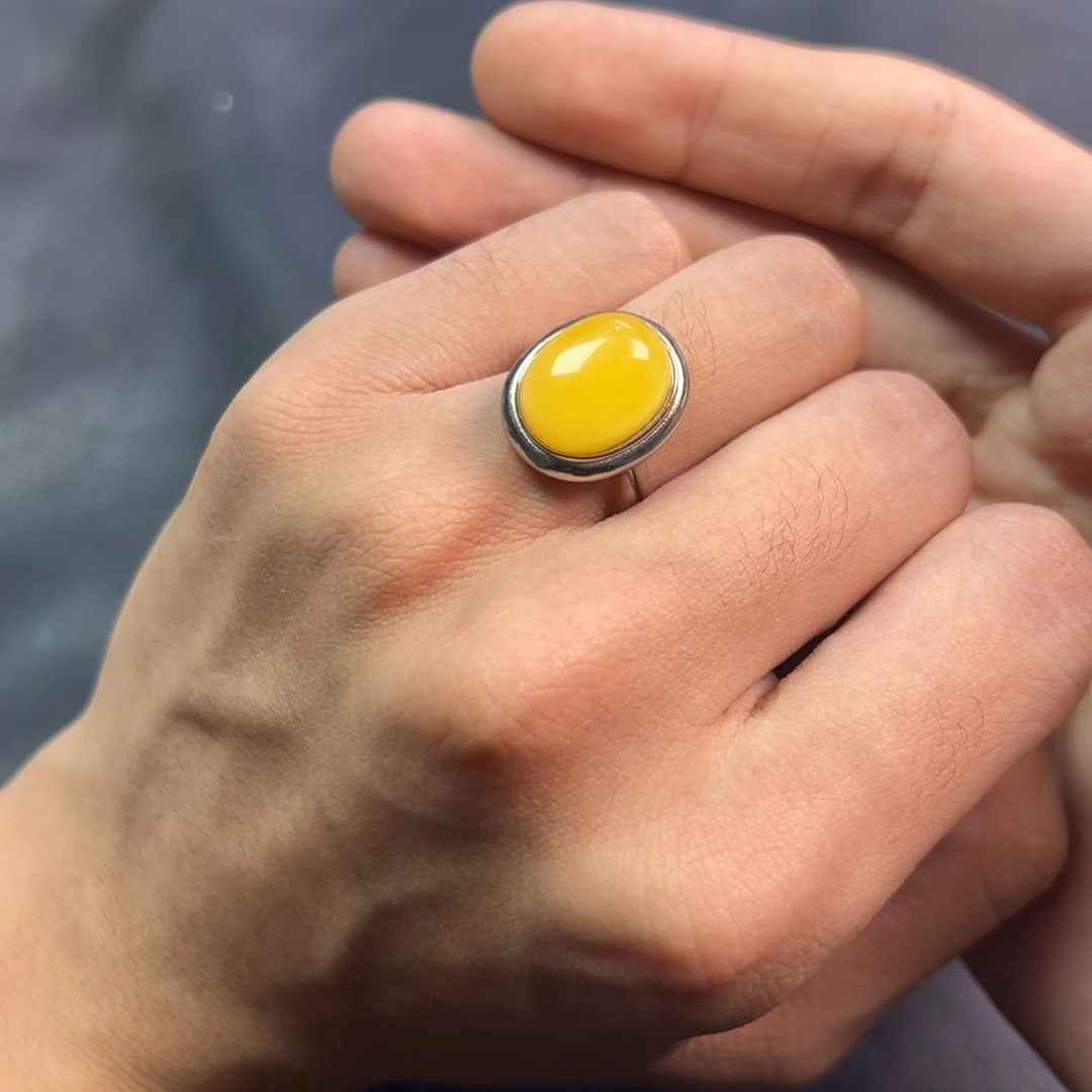 蜜蜡颈饰银S925镶嵌多样性老黄蜡蜜蜡戒指