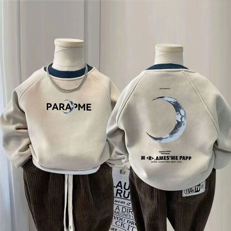 棉男童卫衣圆领儿童加绒秋冬加厚卫衣中童小童男孩洋气卡通上衣潮