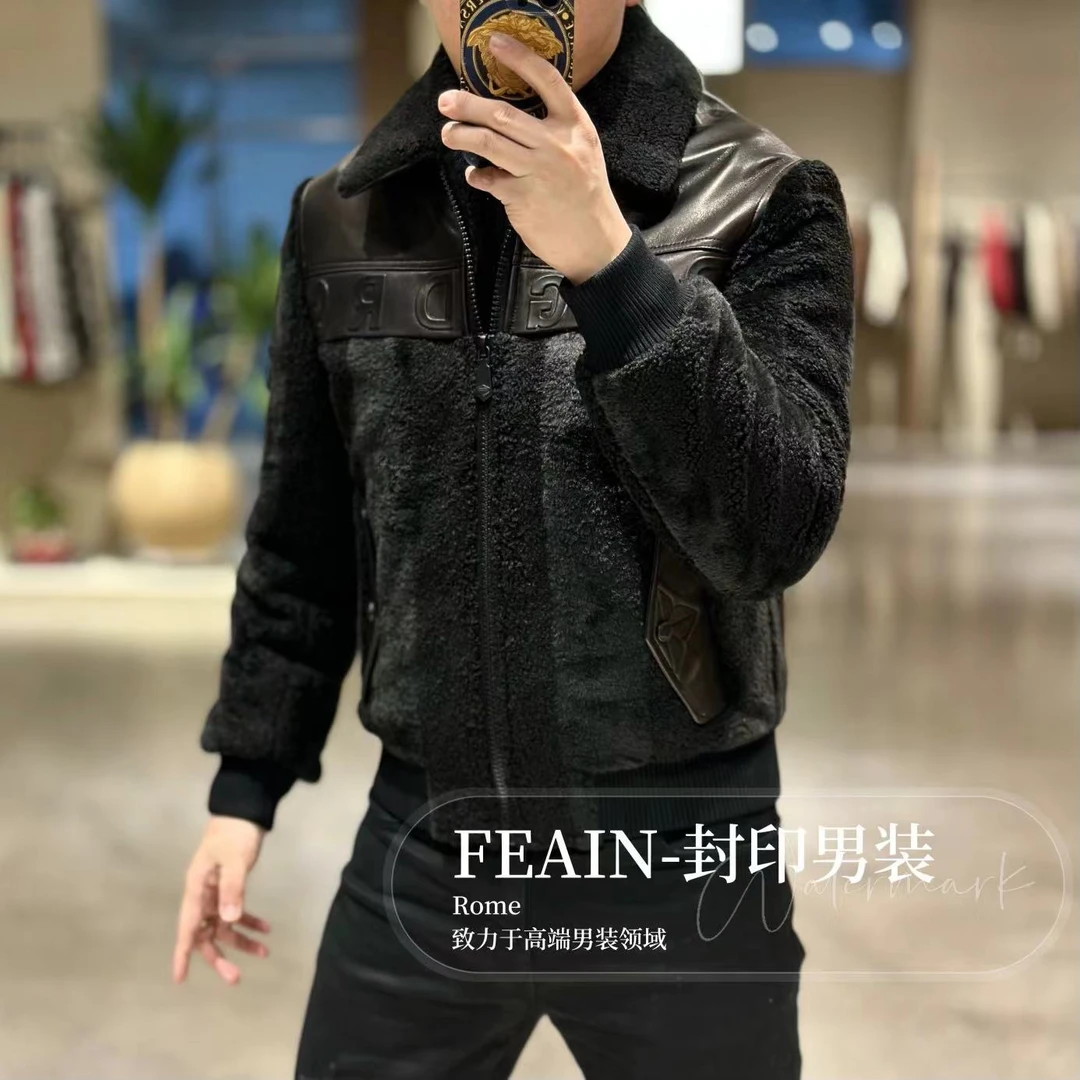 【乔治·雷迪尼】高端定制羊毛混纺真皮拼接羽绒服257193