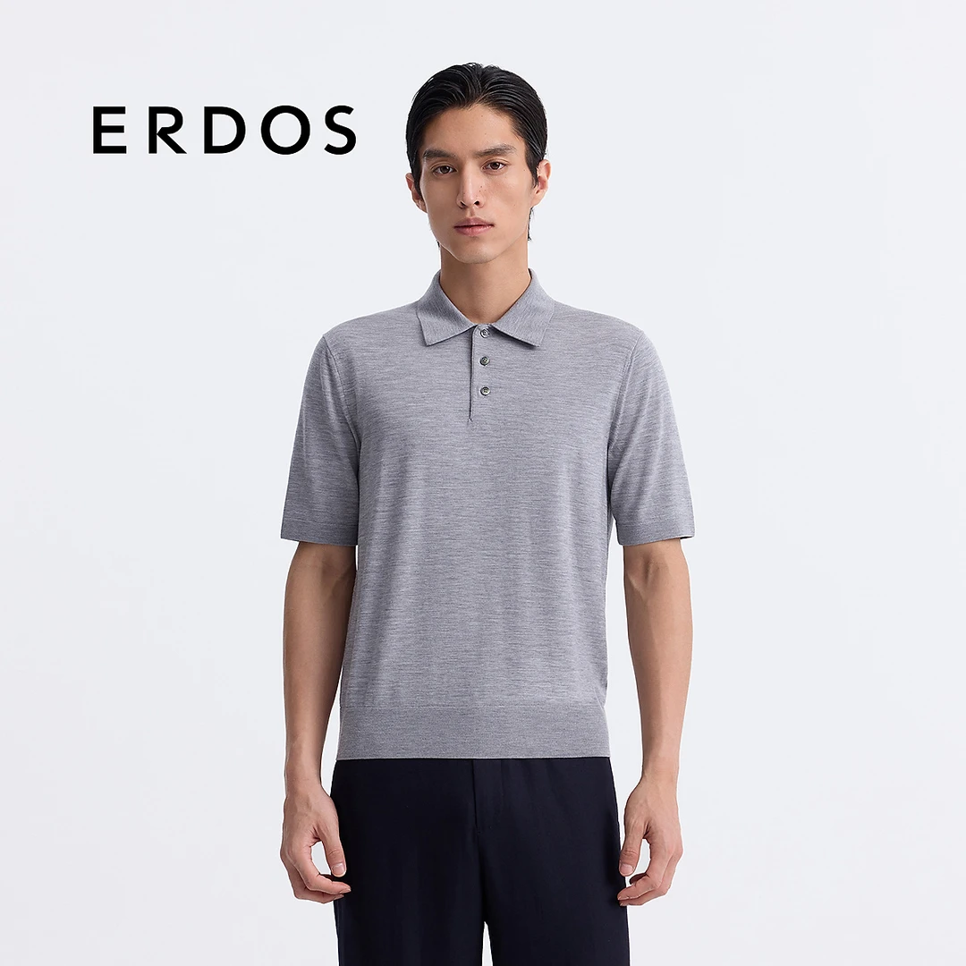 【精纺】ERDOS 男装纯羊毛POLO衫25年早春新品小翻领老钱风短袖