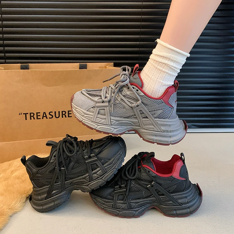 2024秋季新款韩版潮流厚底老爹鞋时尚绑带显瘦女休闲鞋GC89555-2