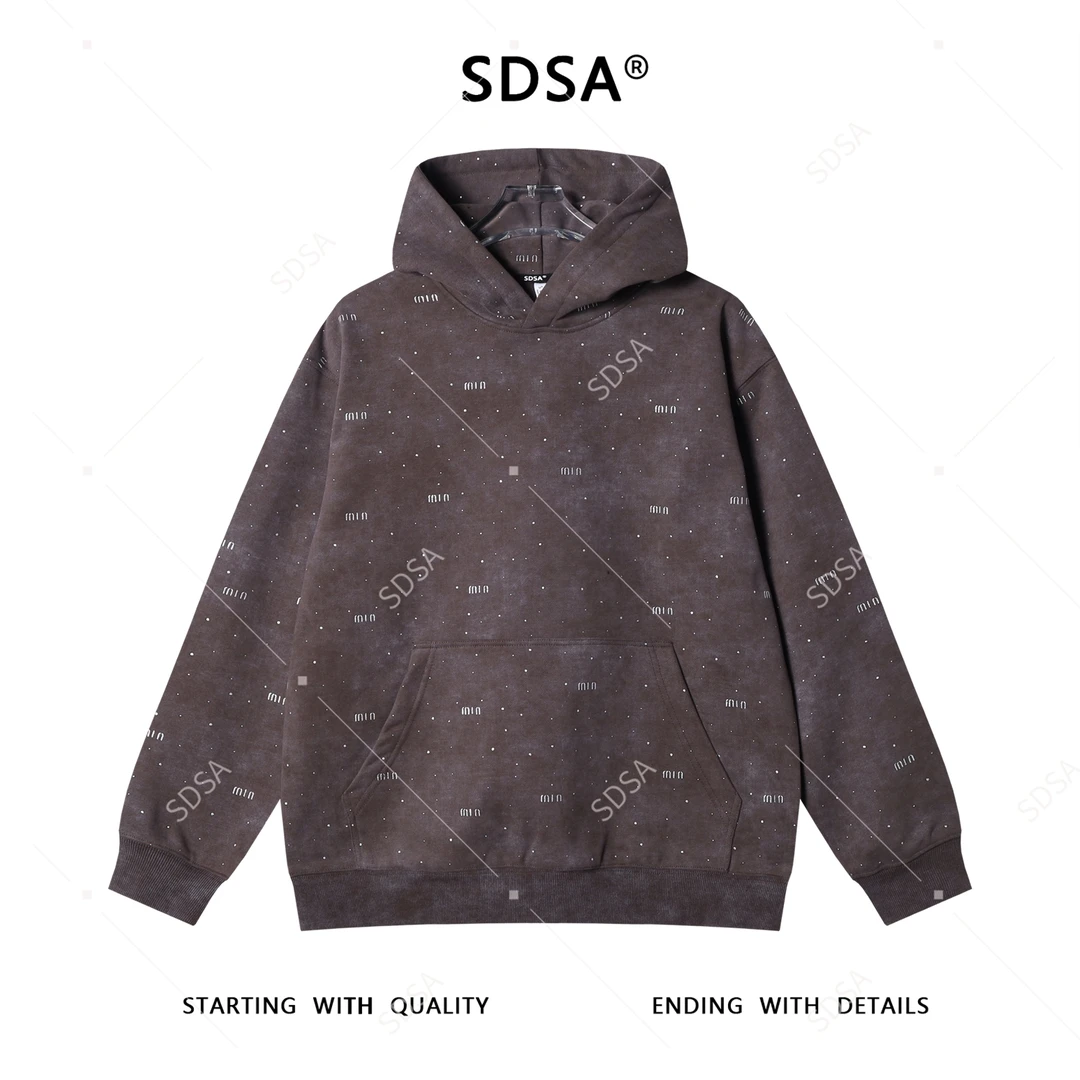 SDSA男士秋冬新款痞帅男装潮牌美式扎染滴胶字母连帽卫衣百搭情侣