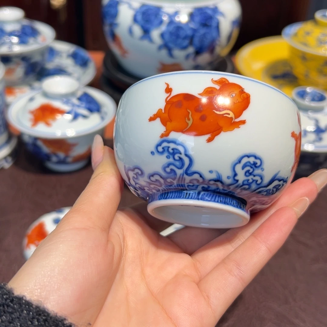 青花雯华堂手绘杯杯