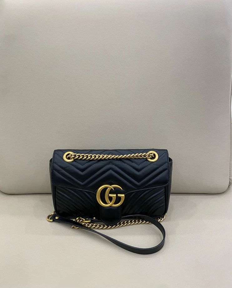 95新 GUCCI/古驰 马蒙marmont26 中号黑金 特惠