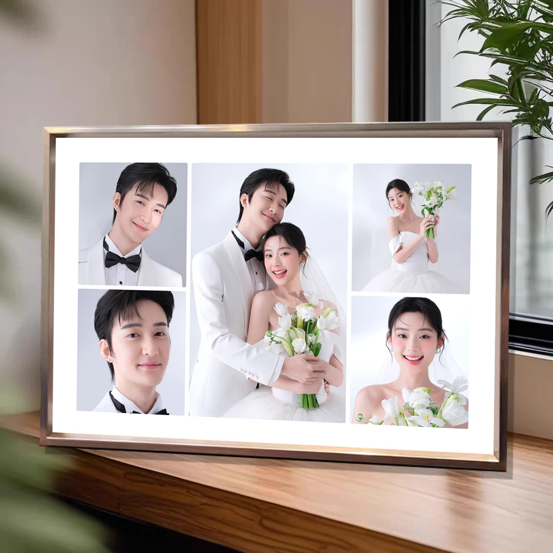 婚纱照宫格放大挂墙儿童写真铝合金摆台来图定制创意礼物
