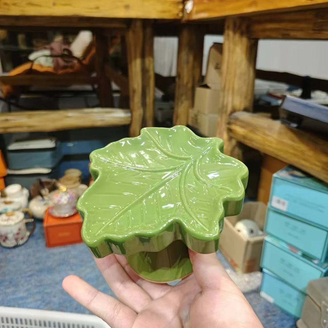 德化云仓   绿色树叶高足果盘-5366