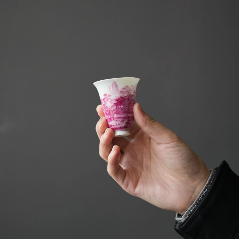 景德镇手作. 艺林藏珍宝石红衣锦还乡闻香杯