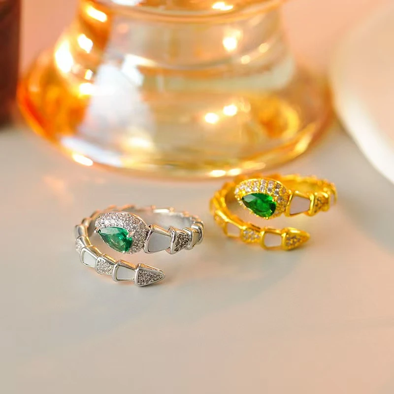 铜合金合成锆石戒指 c130---欧美时尚灵蛇百搭气质简约开口戒