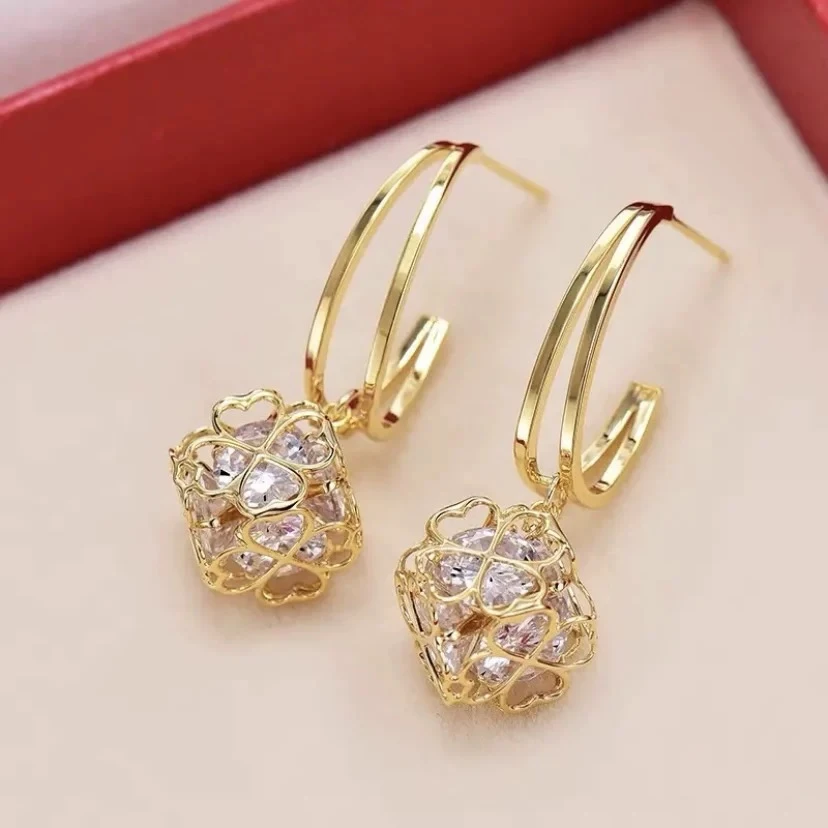 铜合金耳饰 日韩镂空立方体耳环时尚耳饰大方百搭耳坠女E2184