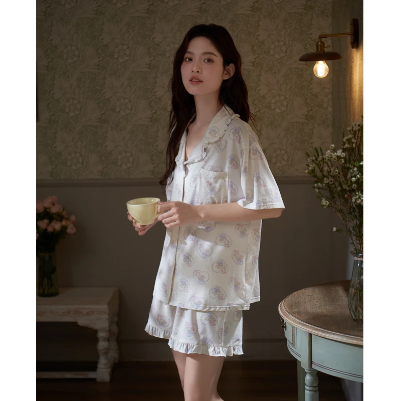 思莉太太女士可外穿睡衣夏季凉感莫代尔甜美碎花日系家居服两件套