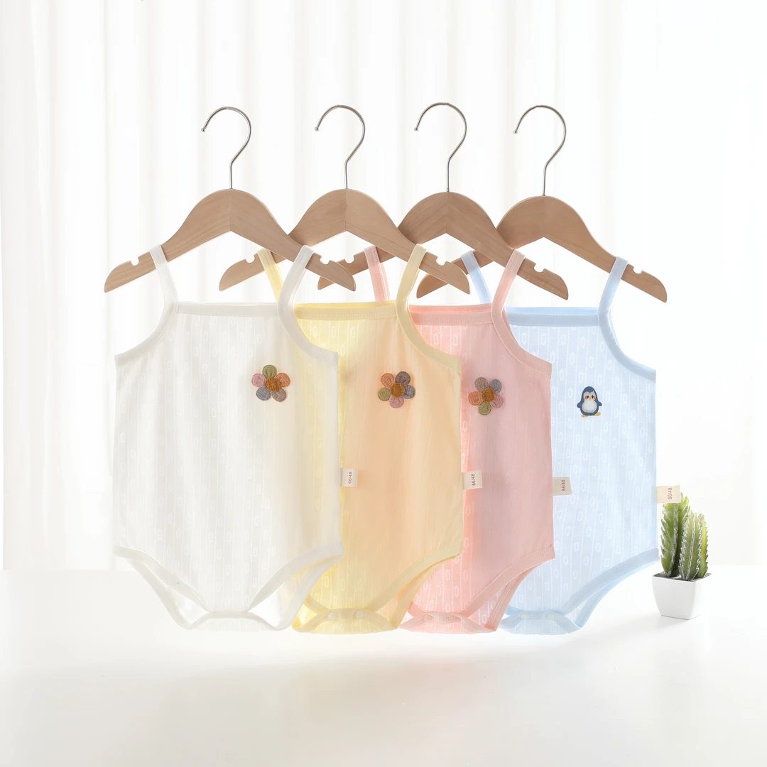 婴儿夏季新款吊带包屁衣宝宝薄款竹棉透气吸汗新生儿无袖哈衣