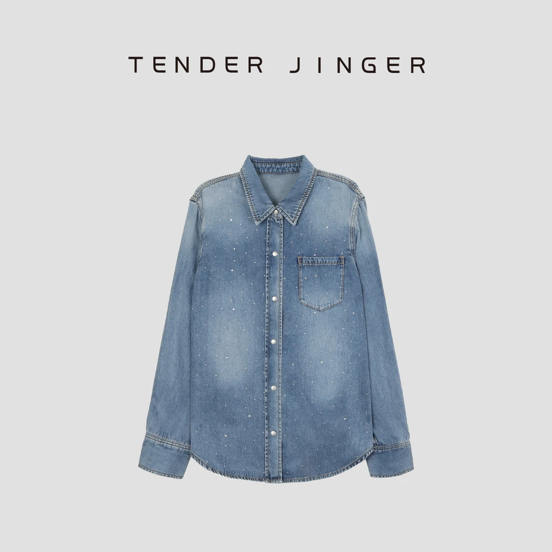 Tender Jinger【黑标】翻领钉钻天丝牛仔衬衫T51WY351D