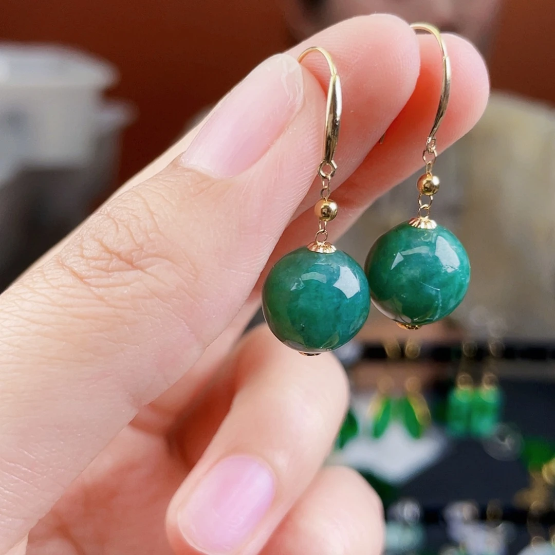 翡翠18K金镶嵌耳饰饰品