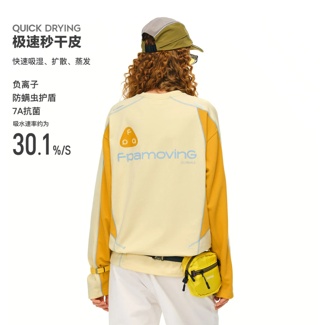 FPA速干7A抗菌防螨虫运动户外t恤秋季国潮撞色拼接宽松情侣长袖女