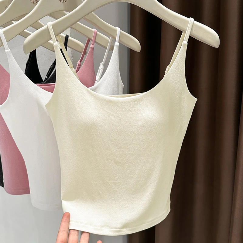 杏色短款无袖文胸吊带背心女2025夏季内搭薄款紧身透气上衣打底衫