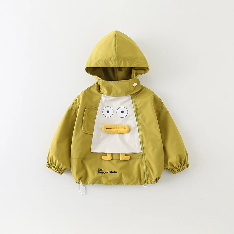 儿童连帽外套春秋2025新款男童拼色百搭卡通可爱中小童外套