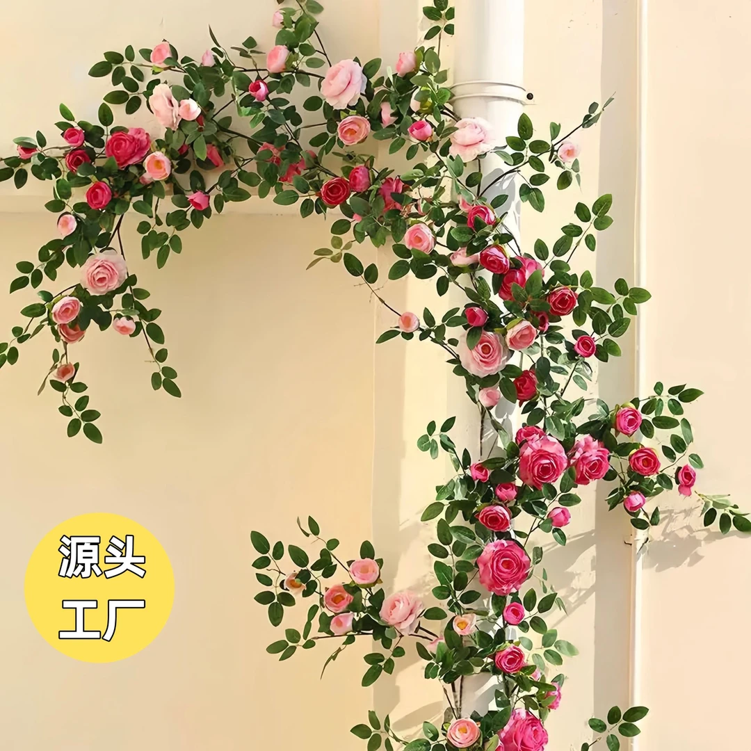 仿真玫瑰假花仿真花高级感逼真茶玫玫瑰花藤空调管空调客厅装饰
