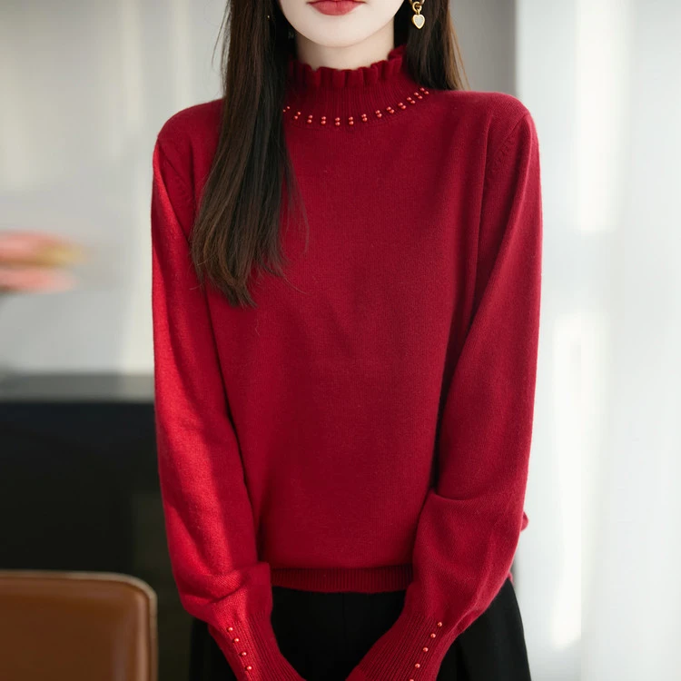 直播间爆款纯100羊毛衫上衣半高领时髦漂亮针织打底衫轻奢款毛衣
