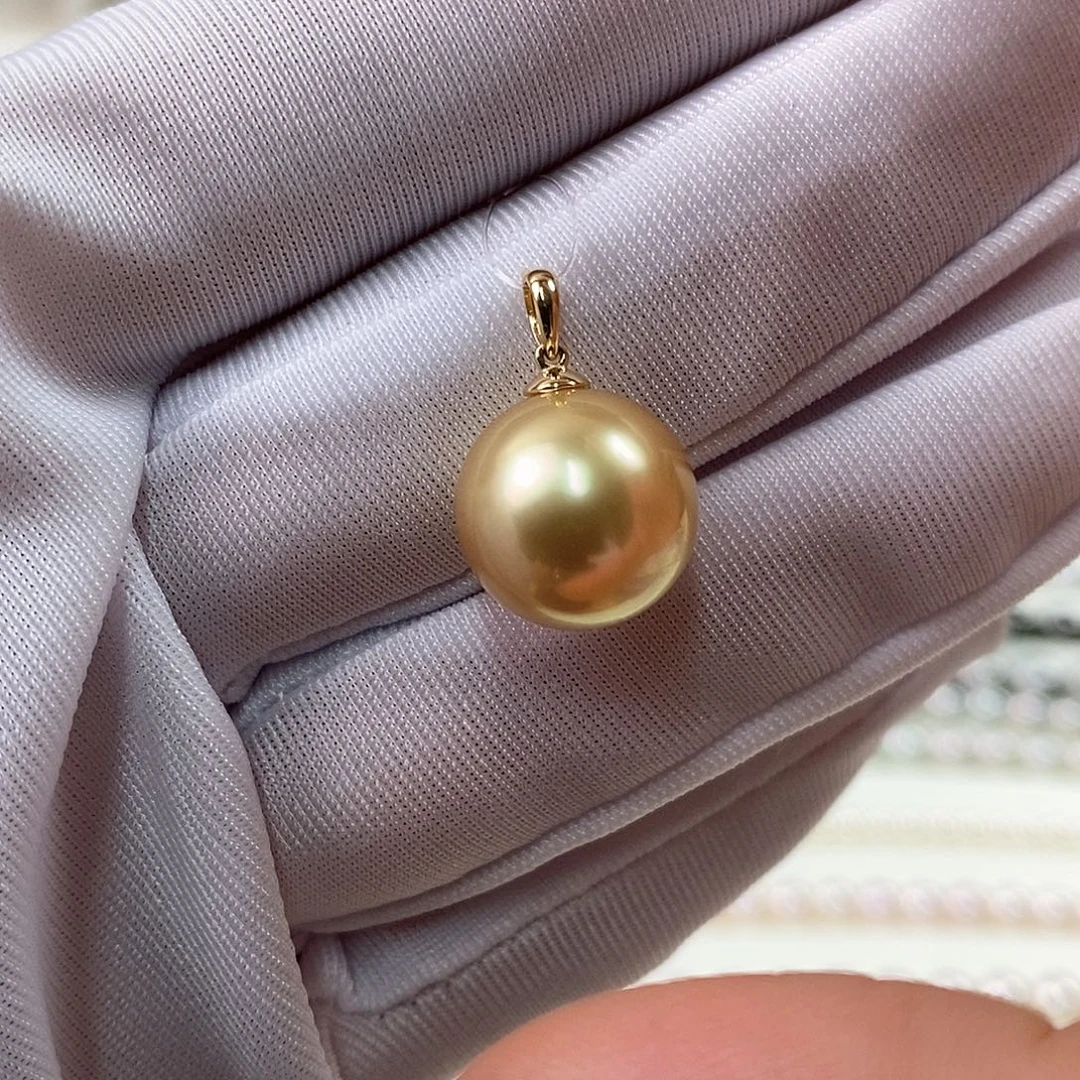 吊坠(不含链)18K金镶嵌海水珍珠12-3金珠吊坠（极强光）