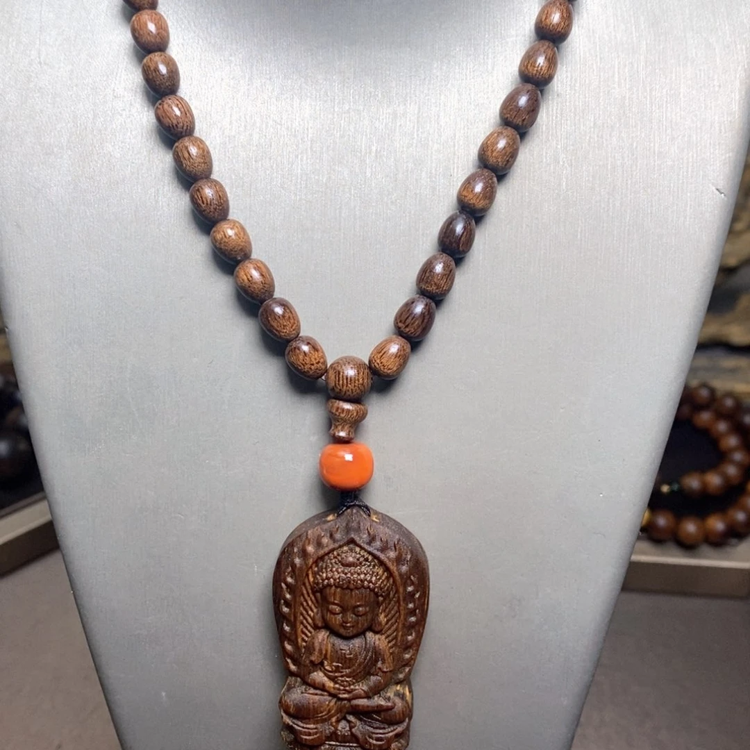 沉香手串越南芽庄黄棋楠06×108➕富森红土宝宝佛沉香木雕