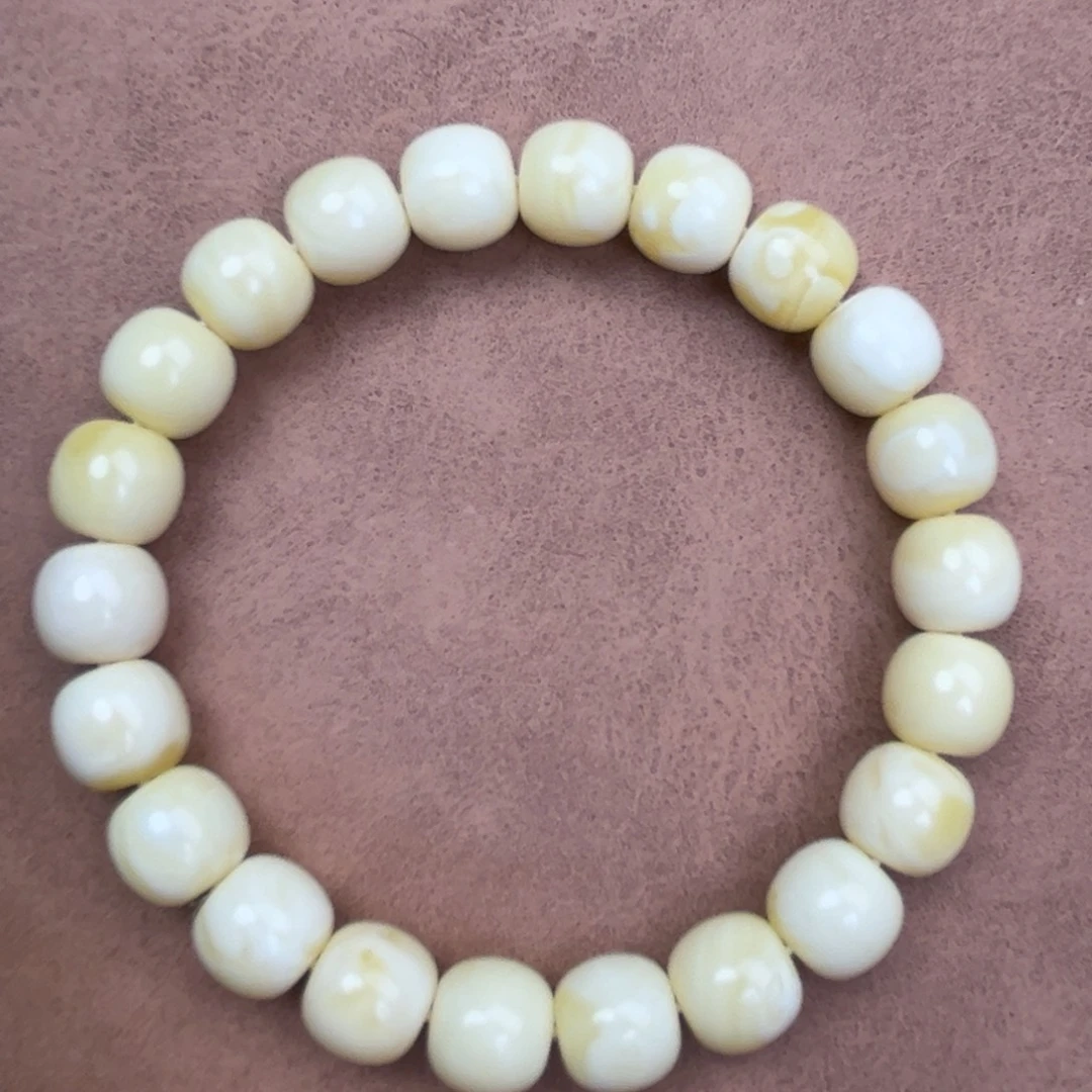 【***】蜜蜡未镶嵌手串纯天然俄料白蜡极限弧高桩10.5腕口19+