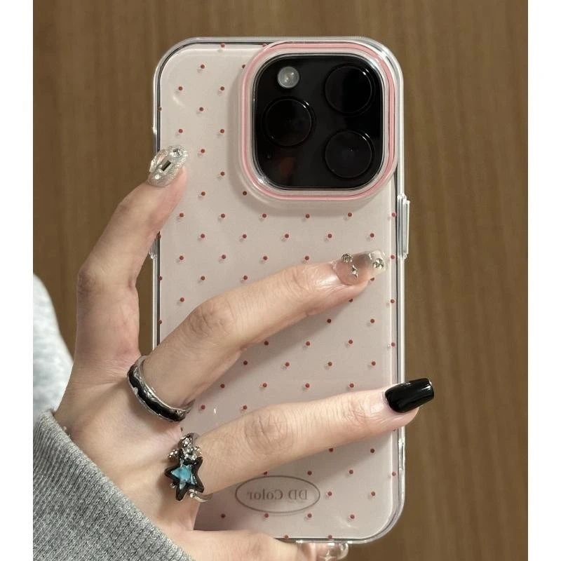 小清新粉波点适用iPhone16p苹果15手机壳13大孔12透明11软14PLUS
